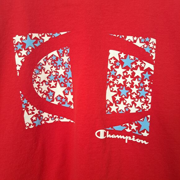 Champion Classic Short Sleeve Logo T-Shirt Red White Blue Stars Women's XL - Picture 3 of 5